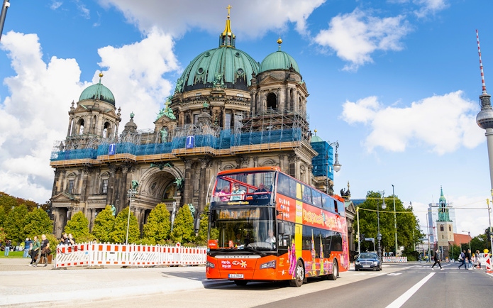 Hop-on hop-off bus in front of Berlin Cathedral on City Sightseeing Berlin tour.