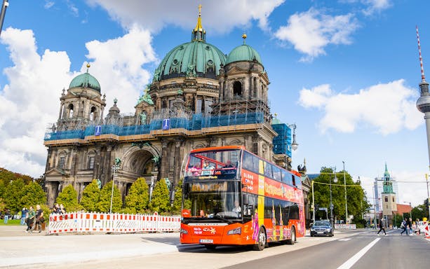 Hop-on hop-off bus in front of Berlin Cathedral on City Sightseeing Berlin tour.