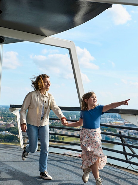 Guests enjoying the view from the Euromast observation deck in Rotterdam.