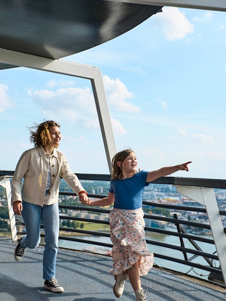 Guests enjoying the view from the Euromast observation deck in Rotterdam.