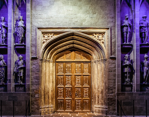 Great Hall doors at Warner Bros. Studio Tour London, part of the Harry Potter experience.