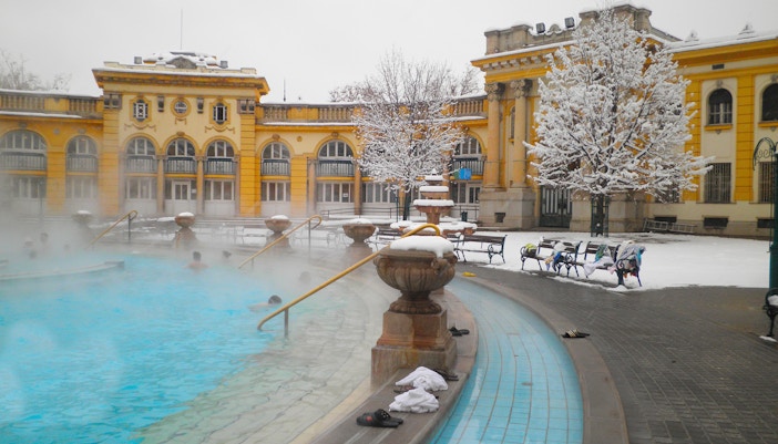 outdoor thermal pool at szechenyi spa