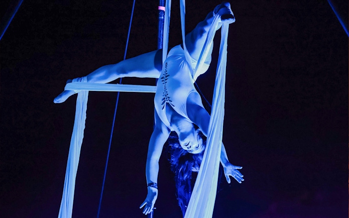 Aerial performer at Sparty bath party in Budapest.