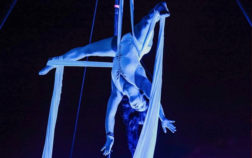 Aerial performer at Sparty bath party in Budapest.