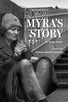 Myra's Story theater poster with show details and performance dates.