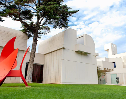 Joan Miró Foundation building with red sculpture in Barcelona.