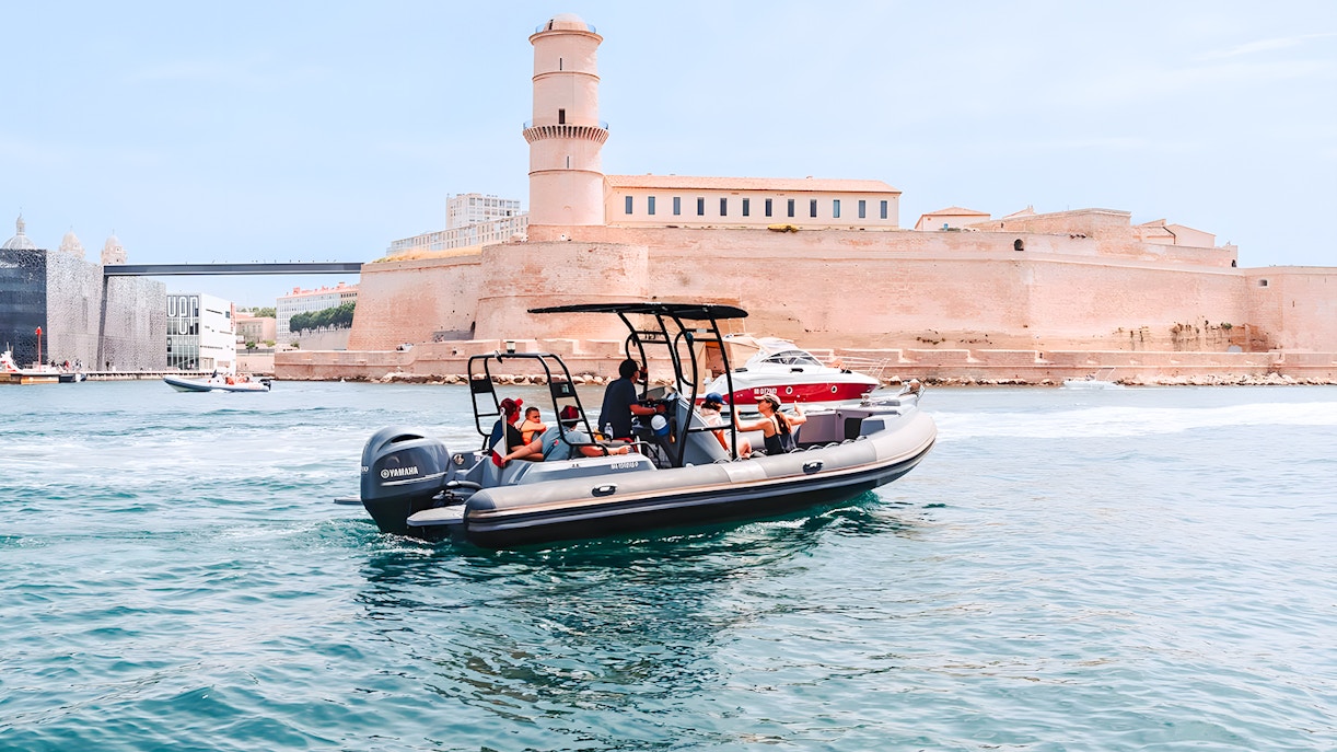 Boat tour near Fort Saint-Jean in Marseille, France.