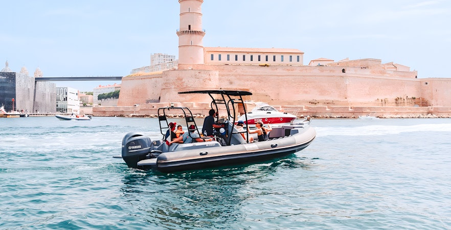 Boat tour near Fort Saint-Jean in Marseille, France.