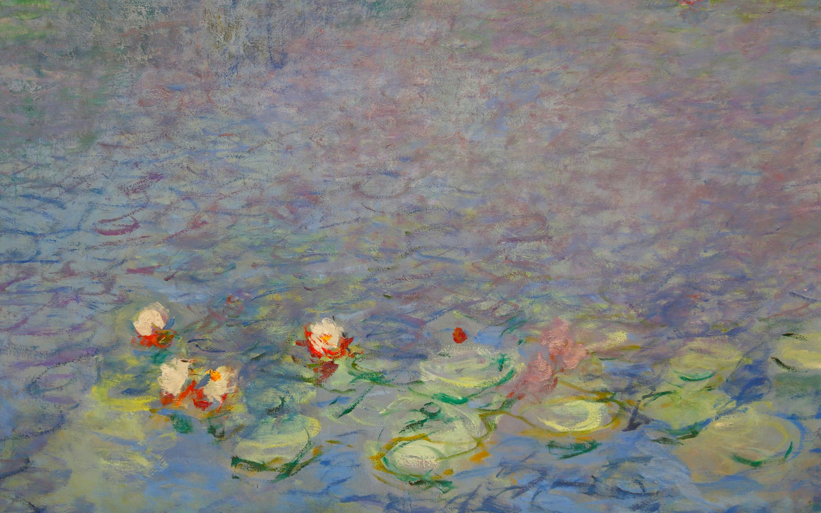 Monet's Water Lilies painting detail at Orangerie Museum, Paris.