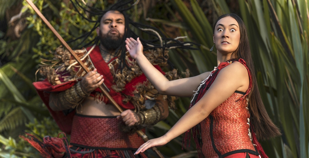 Maori performers in traditional attire at Te Pā Tū Cultural Experience, Rotorua, New Zealand.