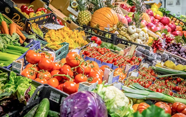 Fresh produce at Florence market for Tuscany cooking class.