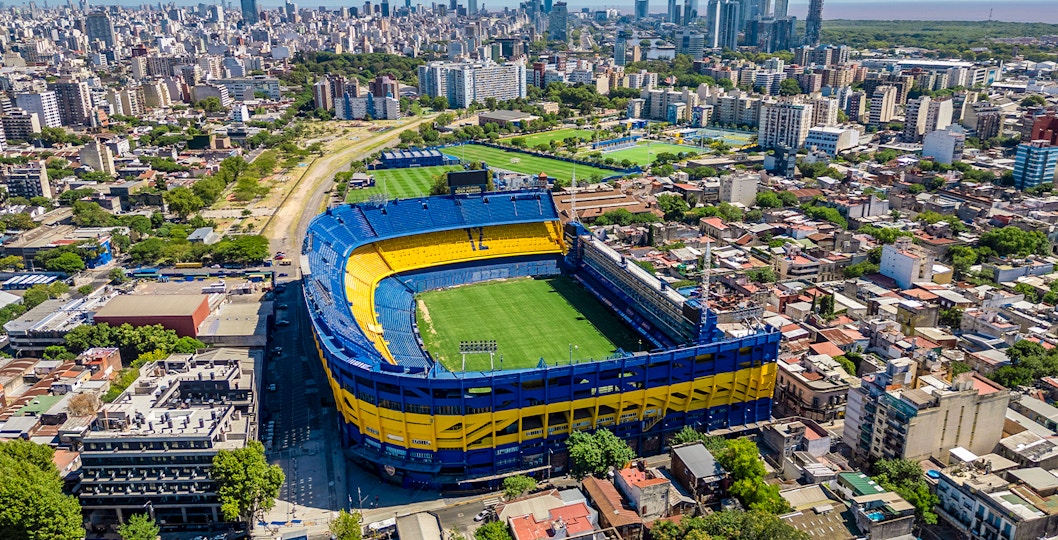 Aerial view of La Bombonera stadium, home of Boca Juniors, Buenos Aires, Argentina.
