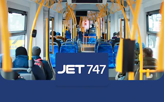 Passengers seated inside a JET 747 bus from Edinburgh Airport to Halbeath Park & Ride.
