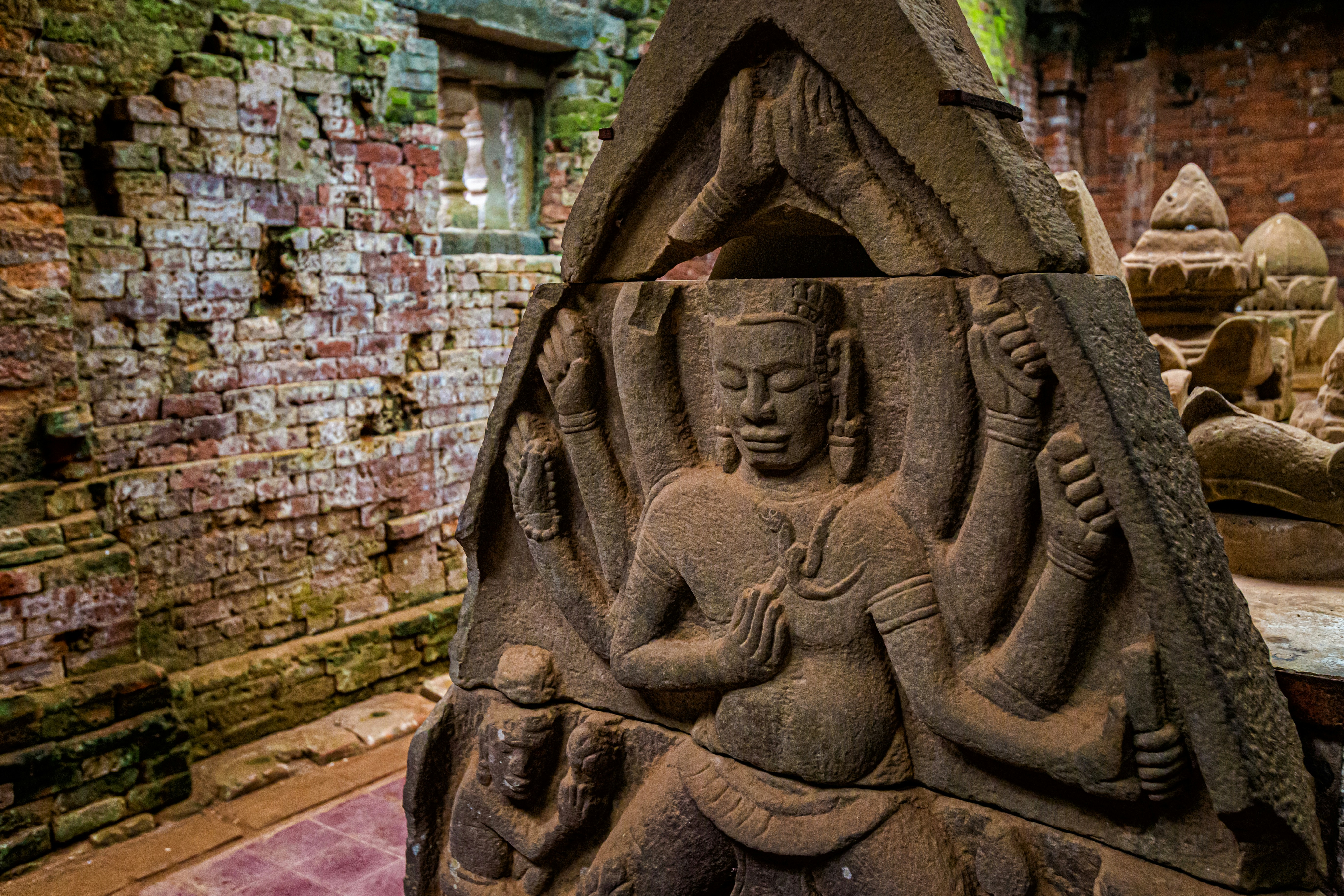 Ancient stone carving at My Son Sanctuary, Hoi An, Vietnam.