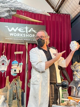 Wētā Workshop artist demonstrating prop creation techniques.