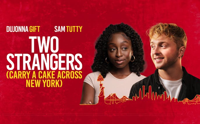 Two people with New York skyline illustration, promoting "Two Strangers" tour.