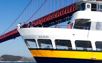Bay cruise boat near Golden Gate Bridge, San Francisco, part of Big Bus tour.