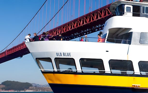 Bay cruise boat near Golden Gate Bridge, San Francisco, part of Big Bus tour.