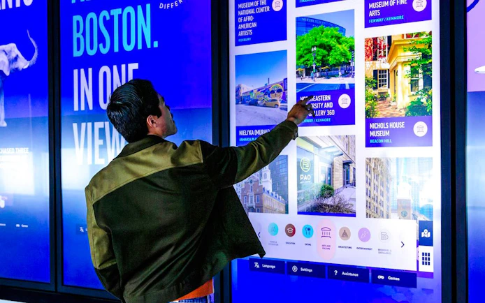 Interactive display of Boston attractions with user selecting Northeastern University.