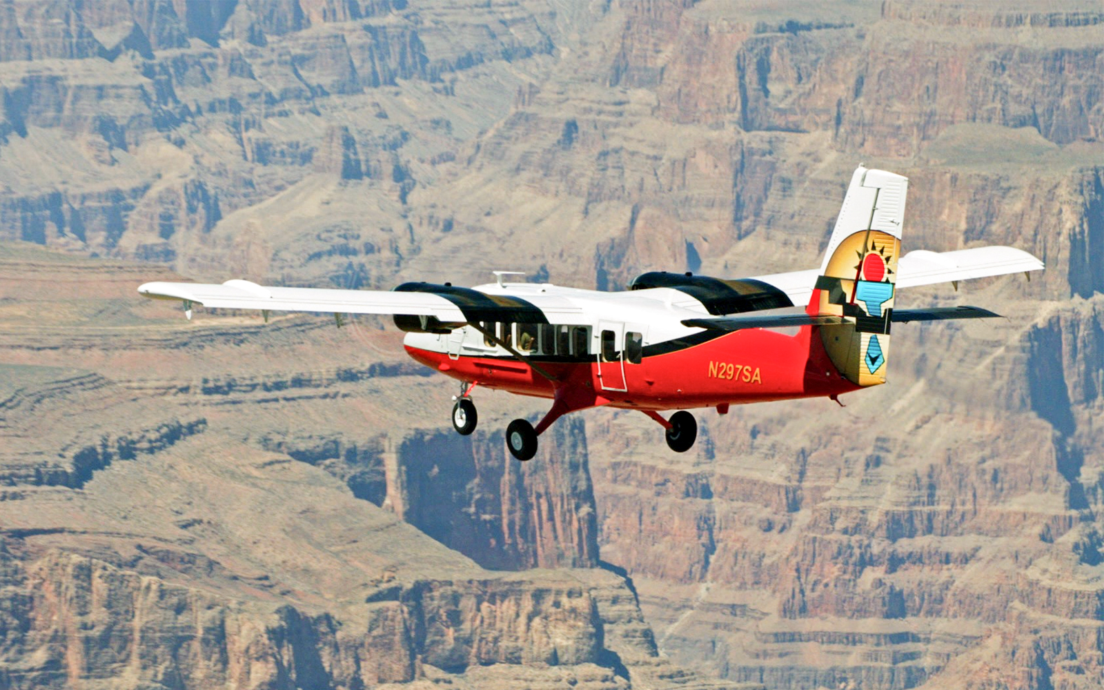Airplane flying over the Grand Canyon West Rim.