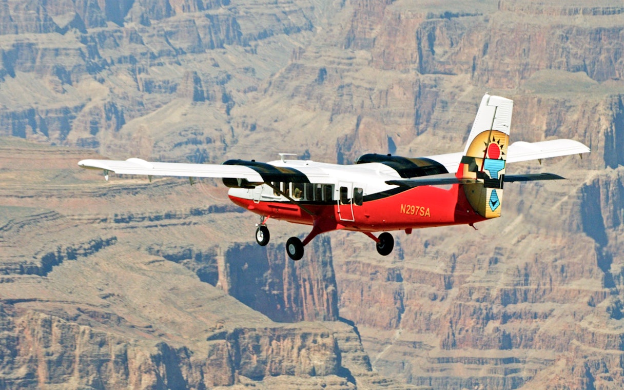 Airplane flying over the Grand Canyon West Rim.