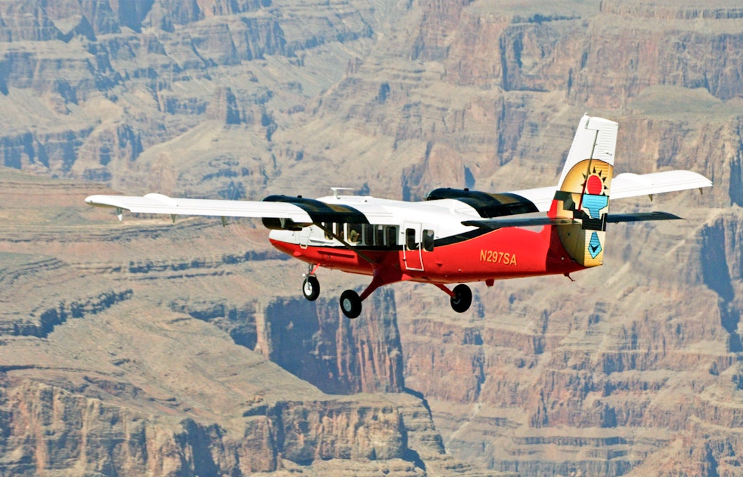 Airplane flying over Grand Canyon for a sightseeing tour