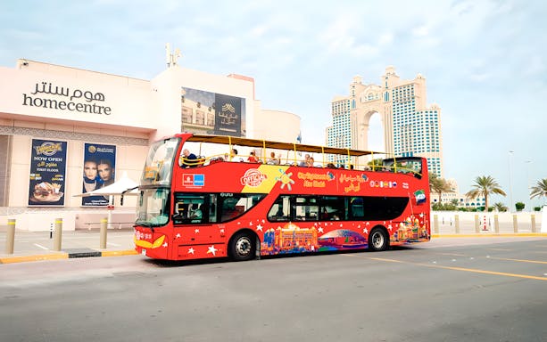 City Sightseeing hop on hop off bus near Home Centre, Abu Dhabi.