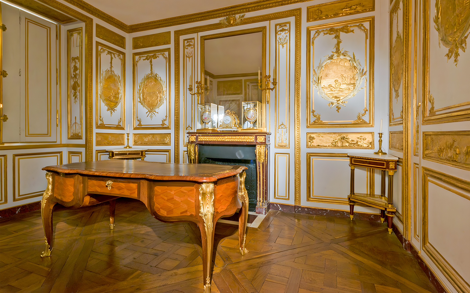 Versailles King's Private Apartment, Royal Ledger Room with ornate gold detailing.