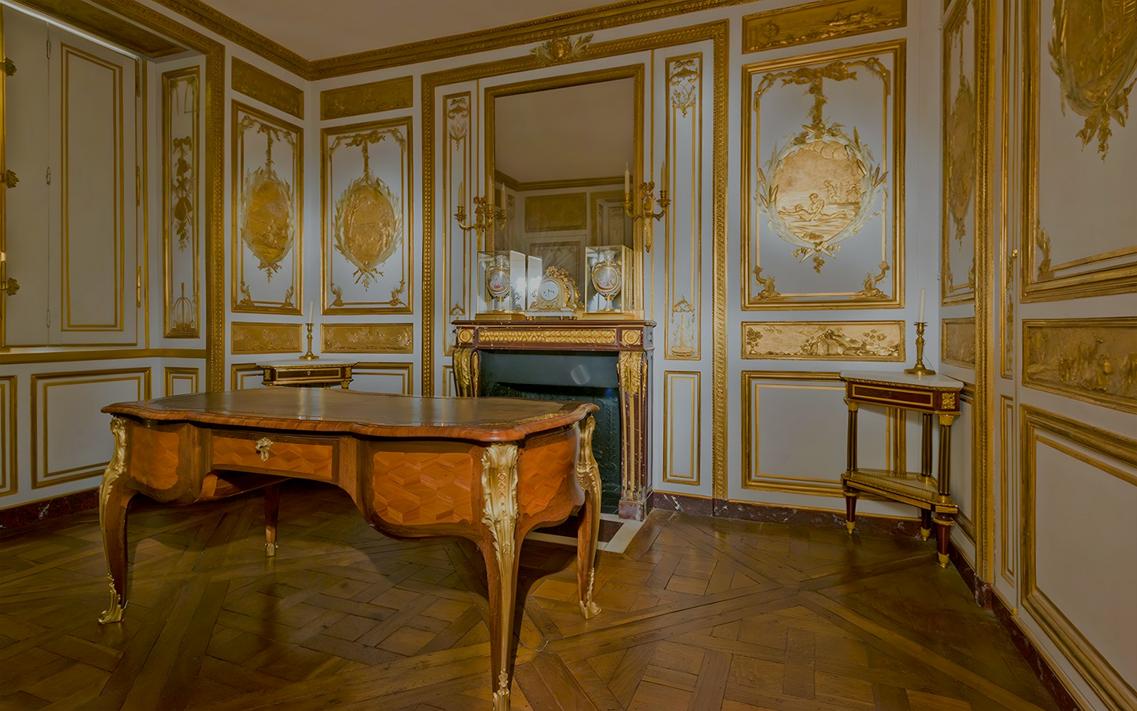 Versailles King's Private Apartment, Royal Ledger Room with ornate gold detailing.