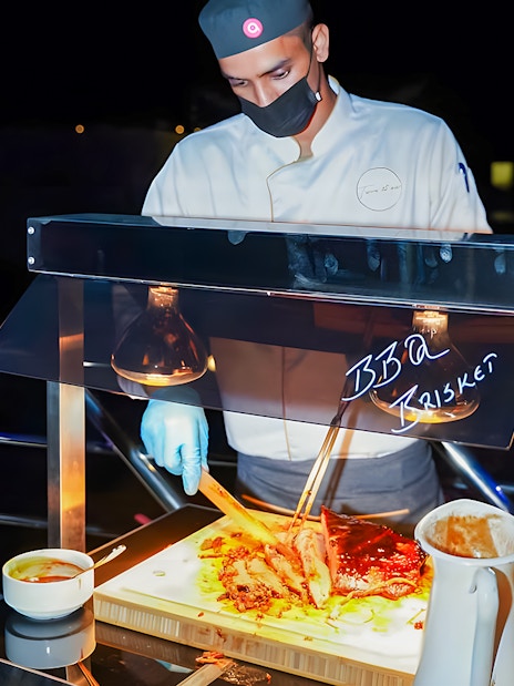 Barbecue station on 2-hour luxury dhow dinner cruise in Dubai.