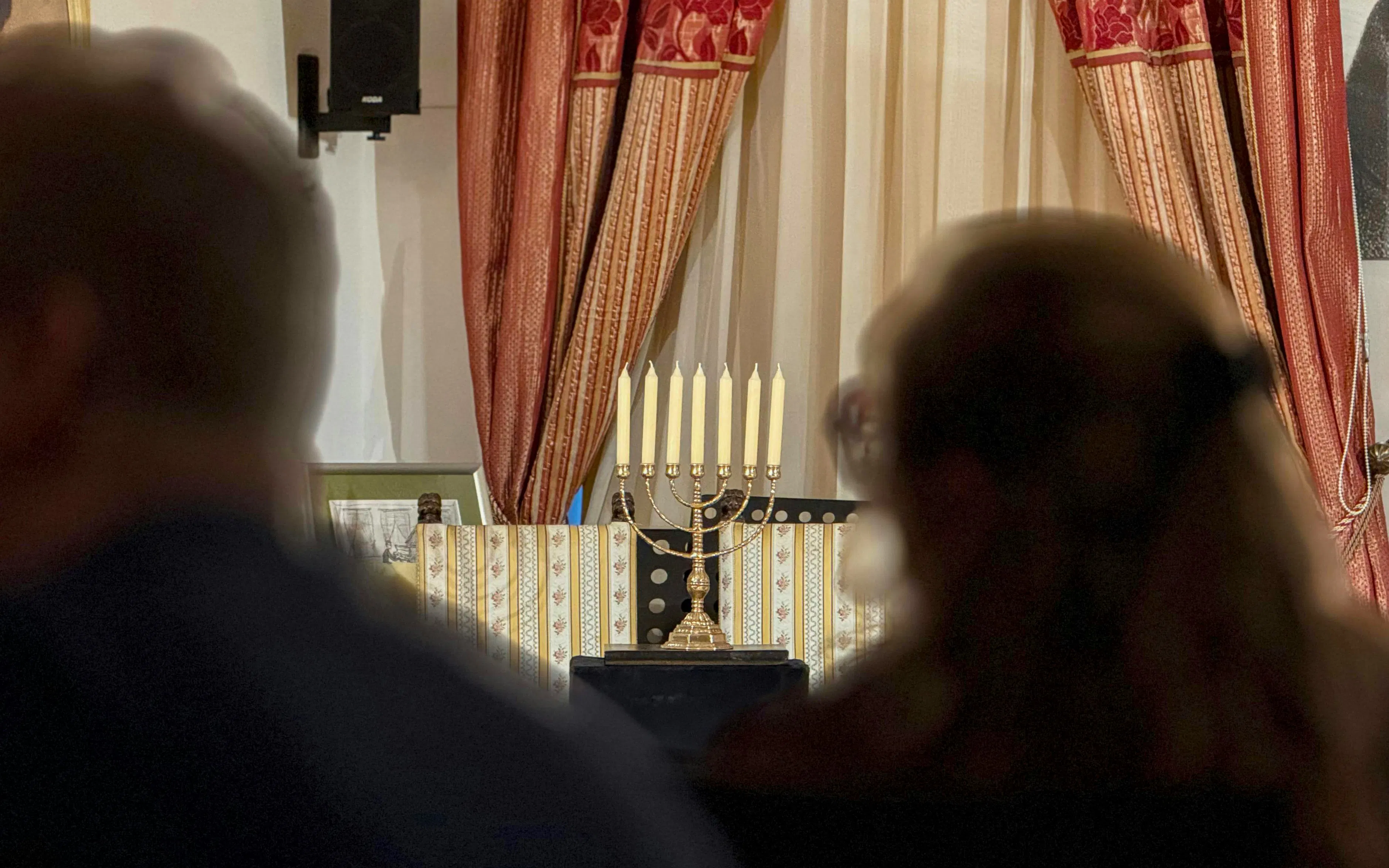 Klezmer concert stage with menorah, Krakow.