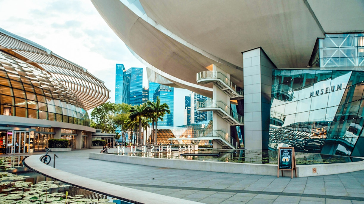 ArtScience Museum exterior with lotus-inspired architecture in Marina Bay, Singapore.