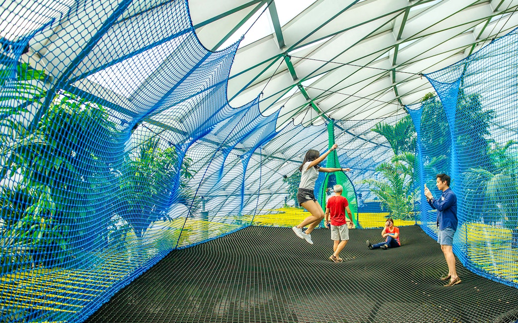 Visitors enjoying the Bouncing Net at Canopy Park, Jewel Changi.