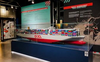 Model of OOCL Hong Kong container ship at Baku's first tanker museum exhibit.