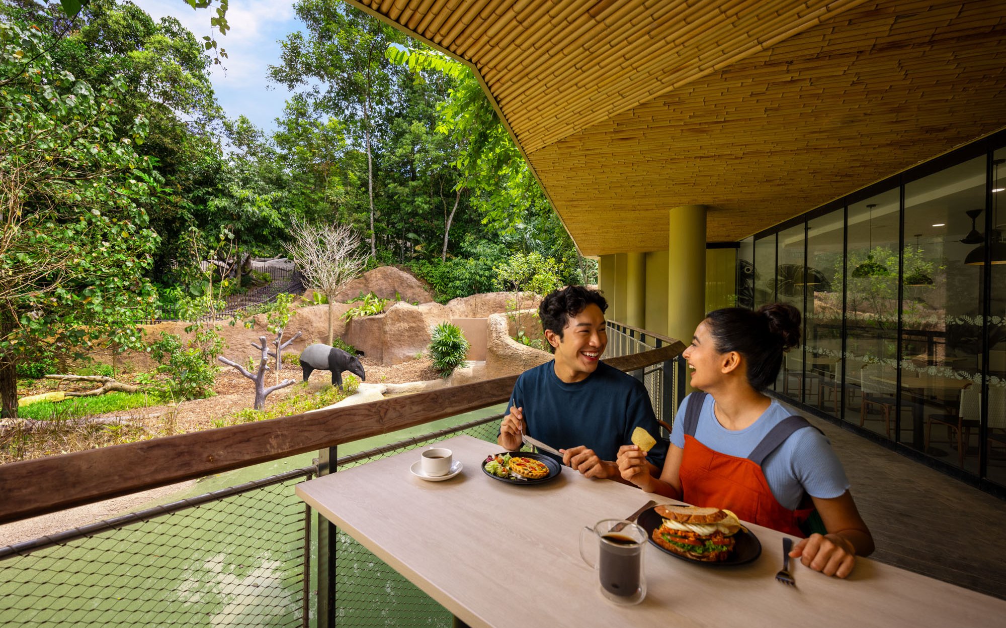 Dining at Watering Hole Cafe overlooking tapir habitat at Rainforest Wild Adventure.