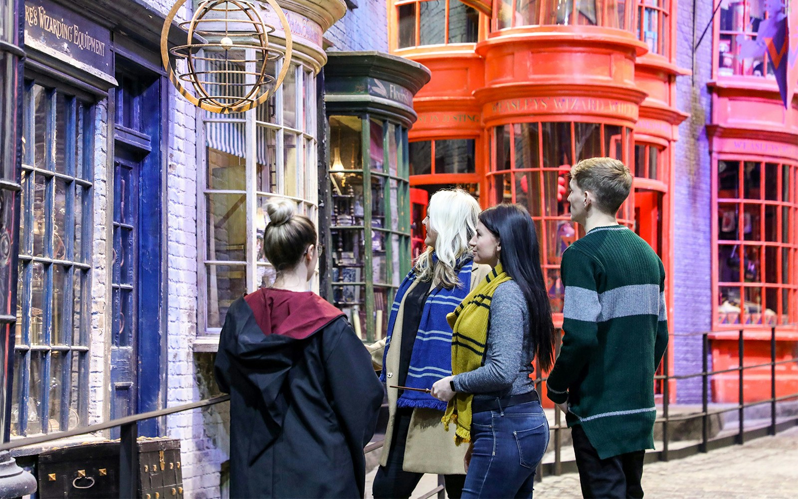 Visitors exploring Diagon Alley at The Making of Harry Potter tour.