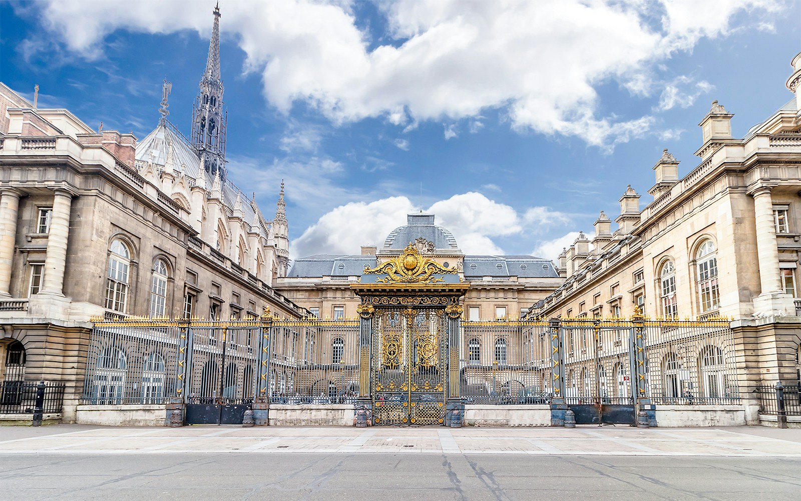 Palais de Justice Ile de la Cité facade with historic architecture in Paris, France.