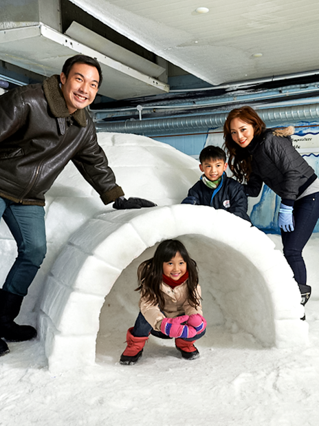 Guests exploring an igloo inside Singapore Snow City.