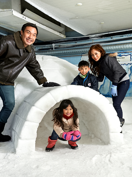 Guests exploring an igloo inside Singapore Snow City.