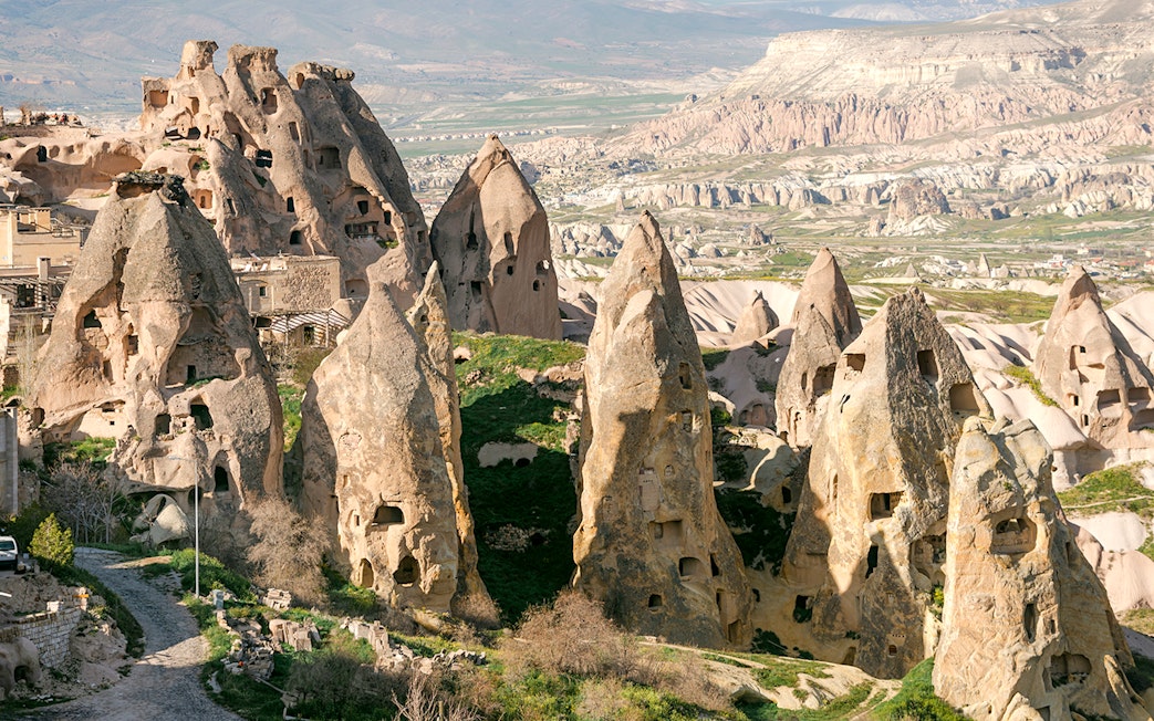 Rock formations near Derinkuyu Underground City, Cappadocia, Turkey.