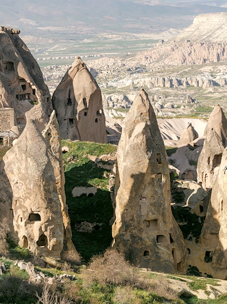 Rock formations near Derinkuyu Underground City, Cappadocia, Turkey.
