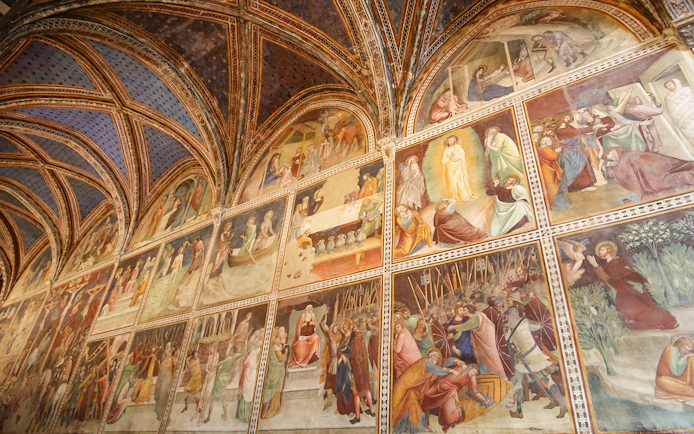 Frescoes inside Siena Cathedral depicting biblical scenes, Italy.