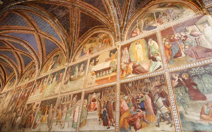 Frescoes inside Siena Cathedral depicting biblical scenes, Italy.