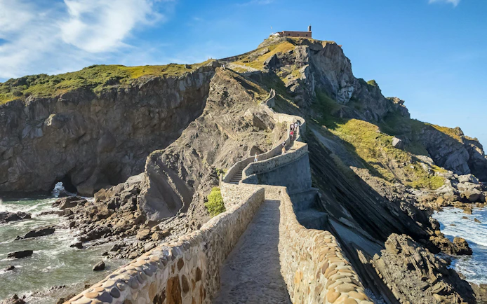 Stone pathway leading to San Juan de Gaztelugatxe chapel, Basque Country, Spain.