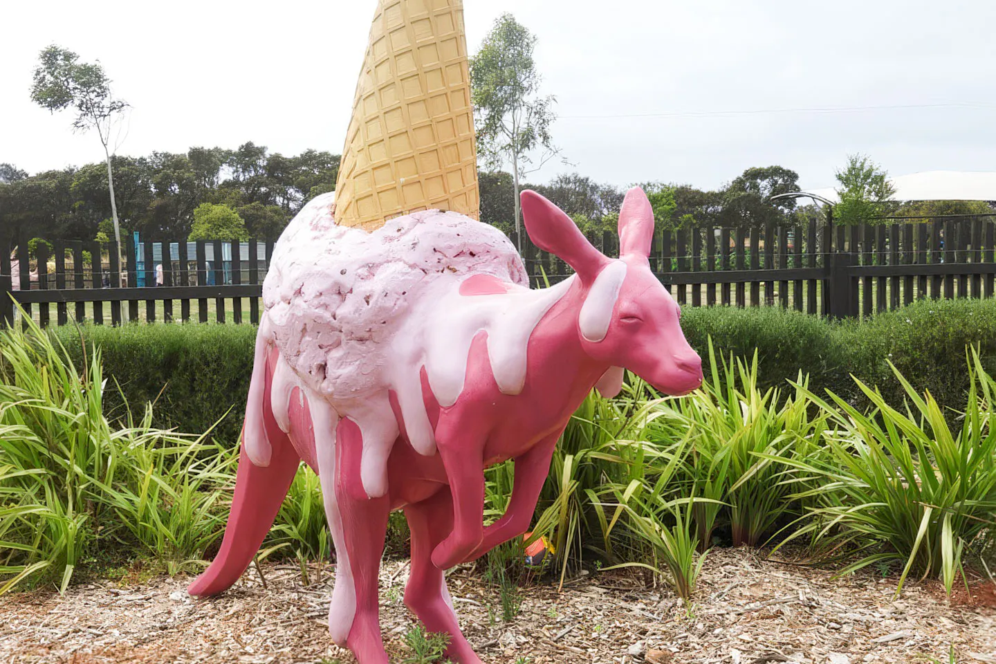 Kangaroo sculpture with ice cream cone on Great Ocean Road tour.