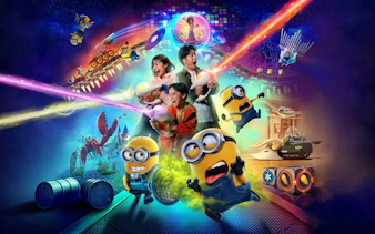 Visitors enjoying Illumination's Villain-Con Minion Blast at Universal Studios Japan's Minion Park.