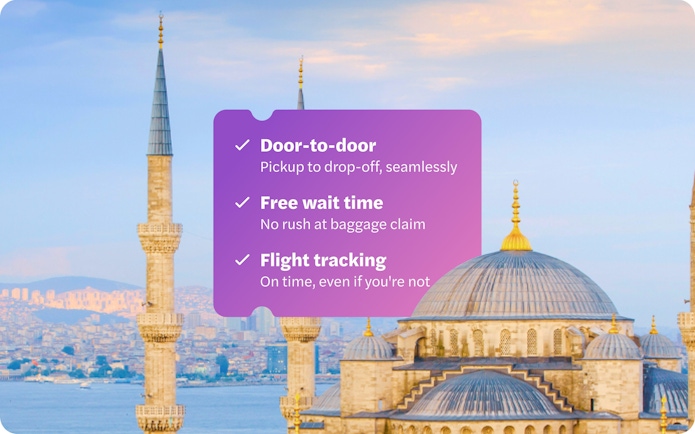 Sultan Ahmet Mosque minarets with Bosphorus view in Istanbul.