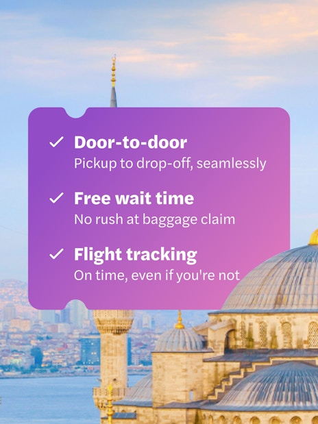 Sultan Ahmet Mosque minarets with Bosphorus view in Istanbul.