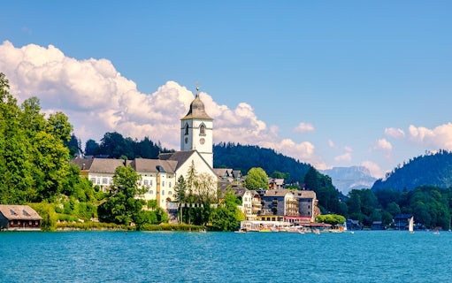 St. Wolfgang church and village by Wolfgangsee lake, Austria.