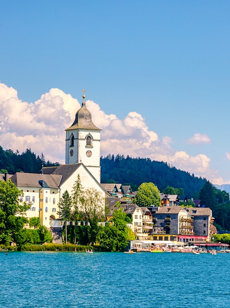 St. Wolfgang church and village by Wolfgangsee lake, Austria.